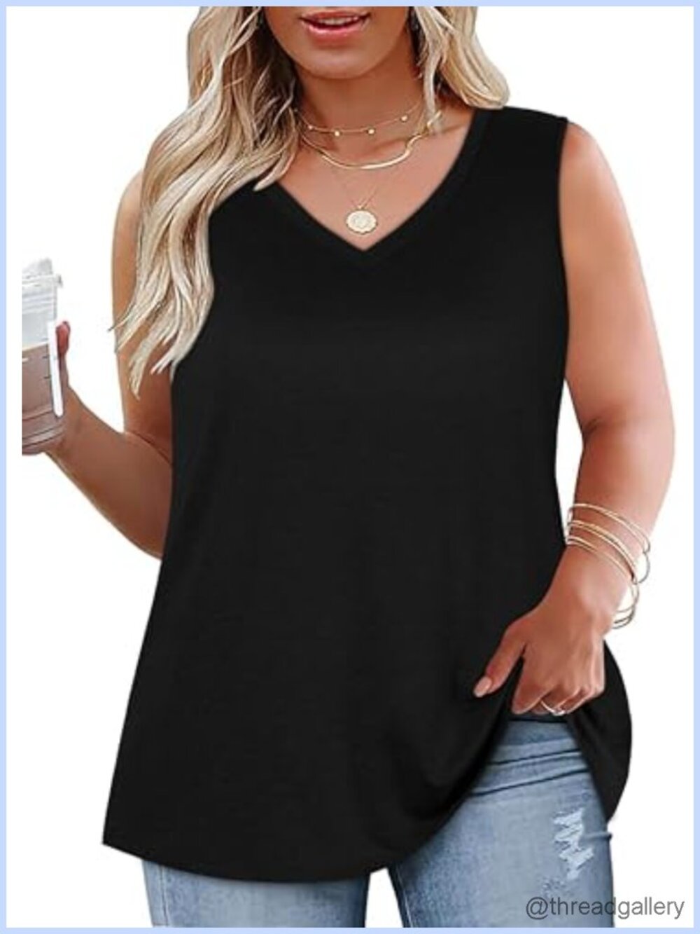 Plus Size Womens V Neck Sleeveless Tank Top Loose Fit Summer Tee